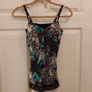 Floral Blues And Leopard Prints Tank Top